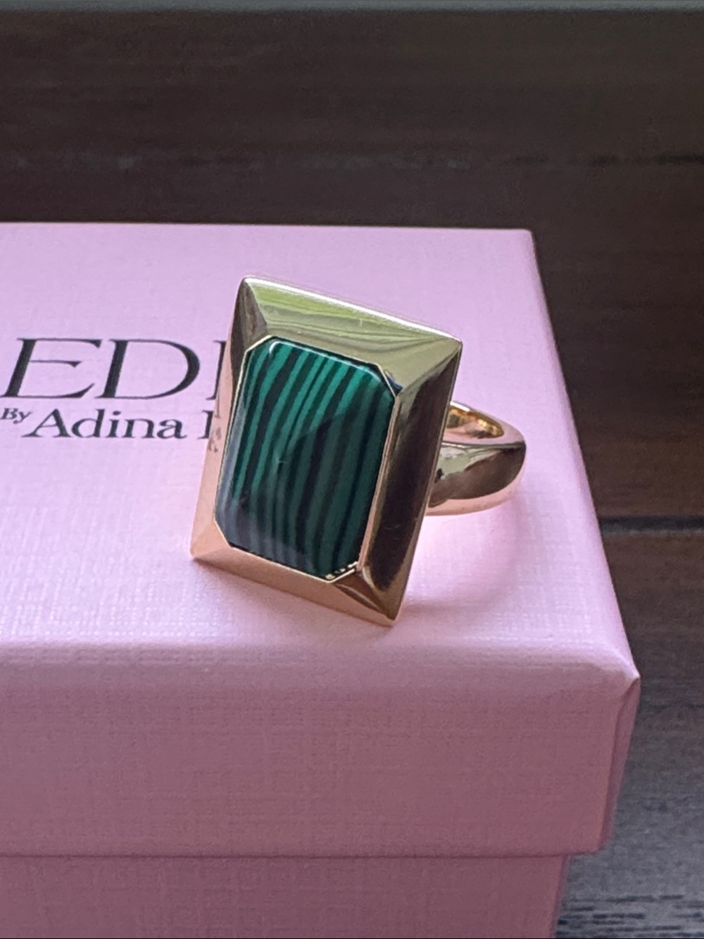 Adina Eden Gold Ring with Green Striped Inlay